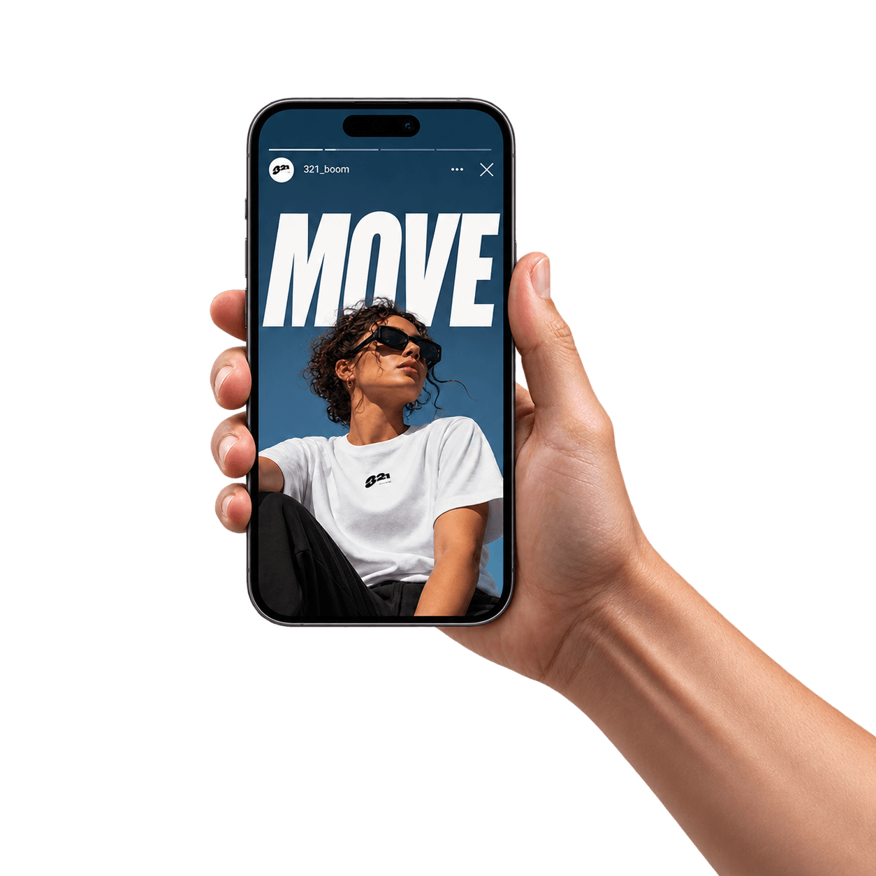 A hand holding a smartphone displaying a mobile social experience